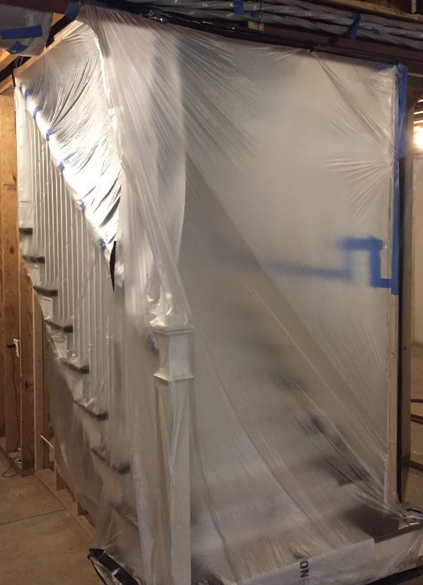 stair case covered in plastic